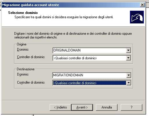 selezione dominio di origine